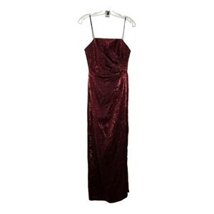 JS Collections Formal Dress Crinkle Beaded Spaghetti Strap Red Y2K Petite Size 4